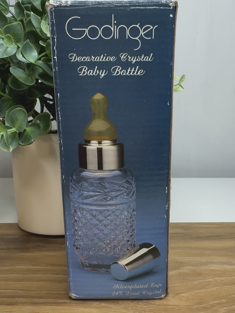 Crystal Baby Bottle Godinger Vintage Japanese Glass 24 Lead Crystal Black Nipple